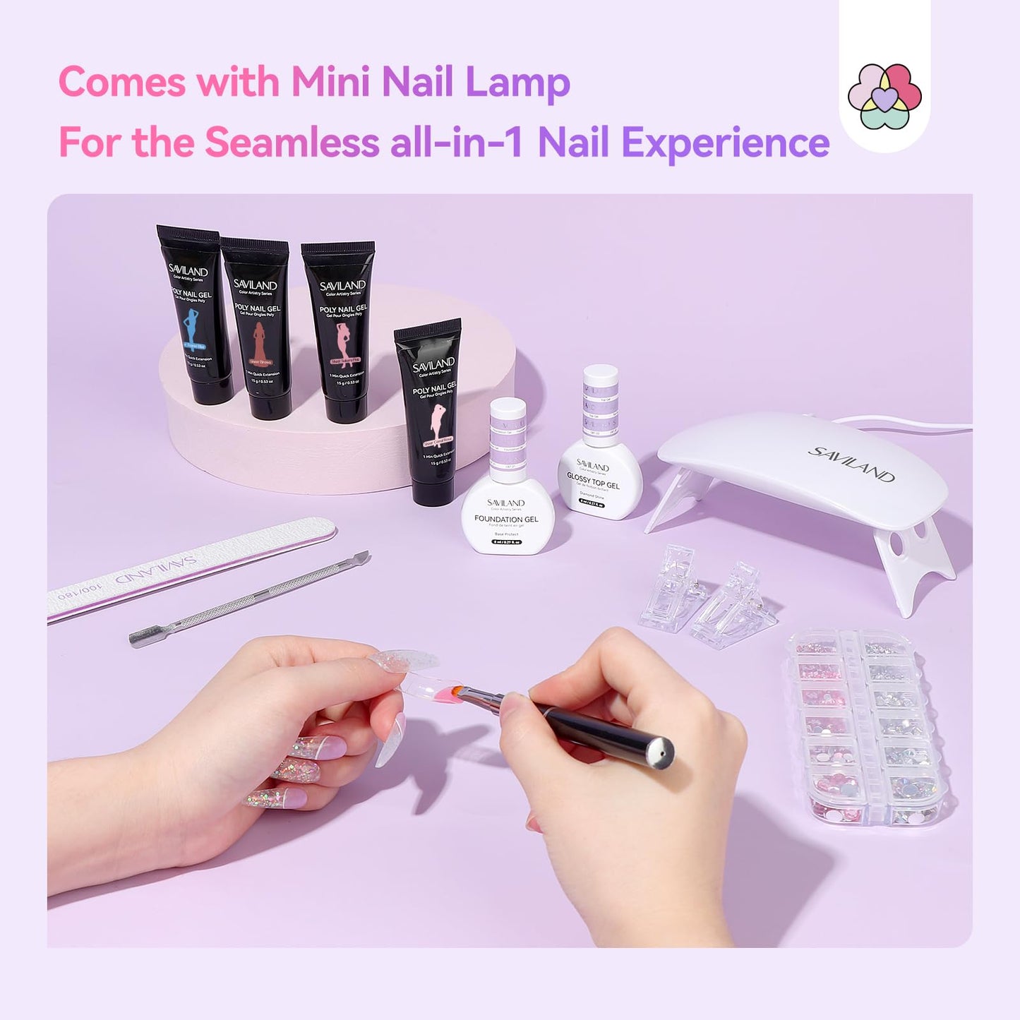 SAVILAND Hema-Free Poly Gel Nail Kit for Starter: 36 Poly Gel Nail Colors with Slip Solution Mini U V Lamp All-in-1 Kit for Quick Builder Extension, Manicure Tools for Daily Art DIY Salon Girls Gift