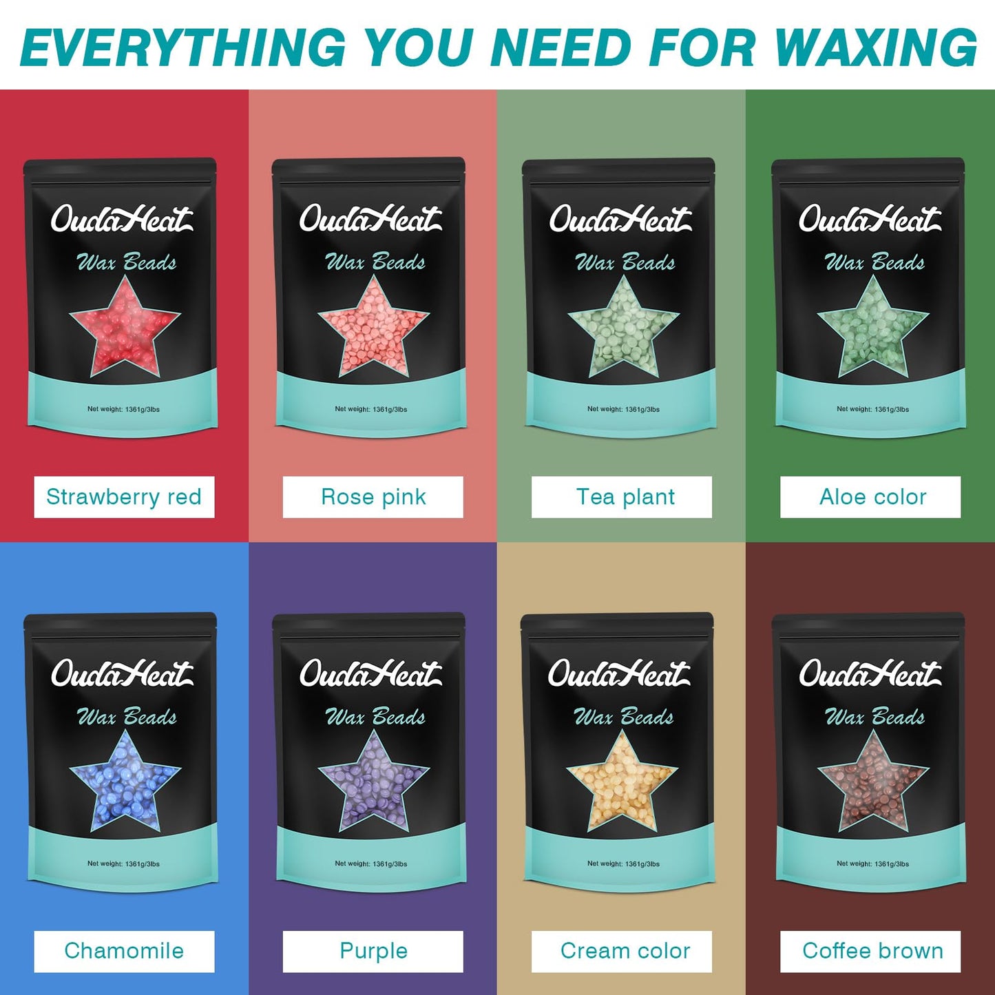 3lb Bulk Hard Wax Beads, Professional Waxing Bead for Brazilian, Bikini, Body, Face, Legs, Coarse Hair Hair Removal, Stripless Wax beans, Salons Supplier Wax Bead Refill, 1 Silicone Pot and 5 Sticks