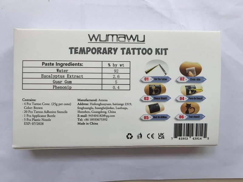Temporary Tattoo Kit - 4 Semi-Permanent Tattoo Paste Cones | DIY Body Art for Men, Women & Teens - 20 Adhesive Stencils Included