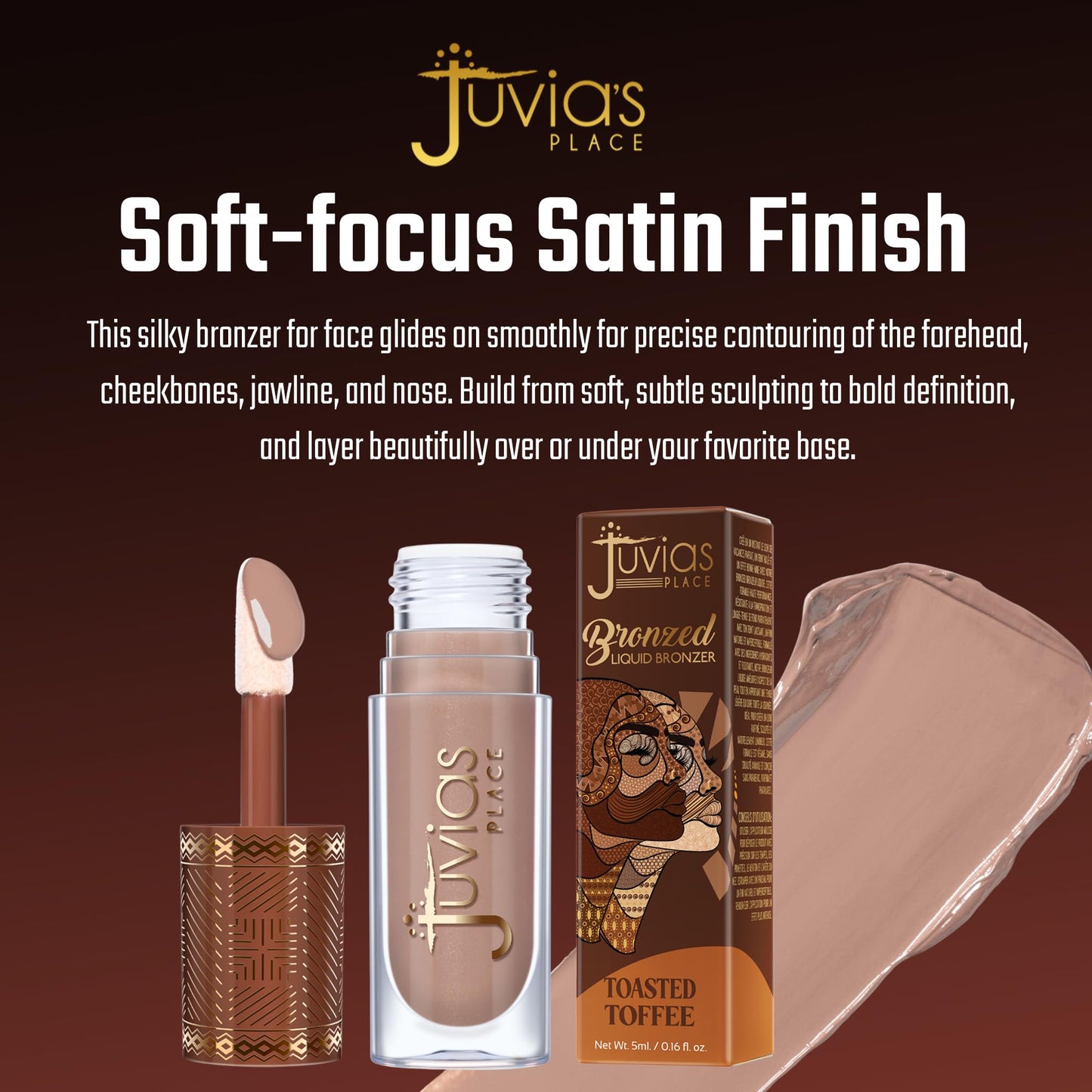 Juvia’s Place Bronzed Liquid Bronzer - Toasted Toffee - Liquid Bronzer for Face w/Silky Blendable Texture - Buildable Coverage for Natural Contour & Dimension - Easy-to-Blend Patch-Proof Formula