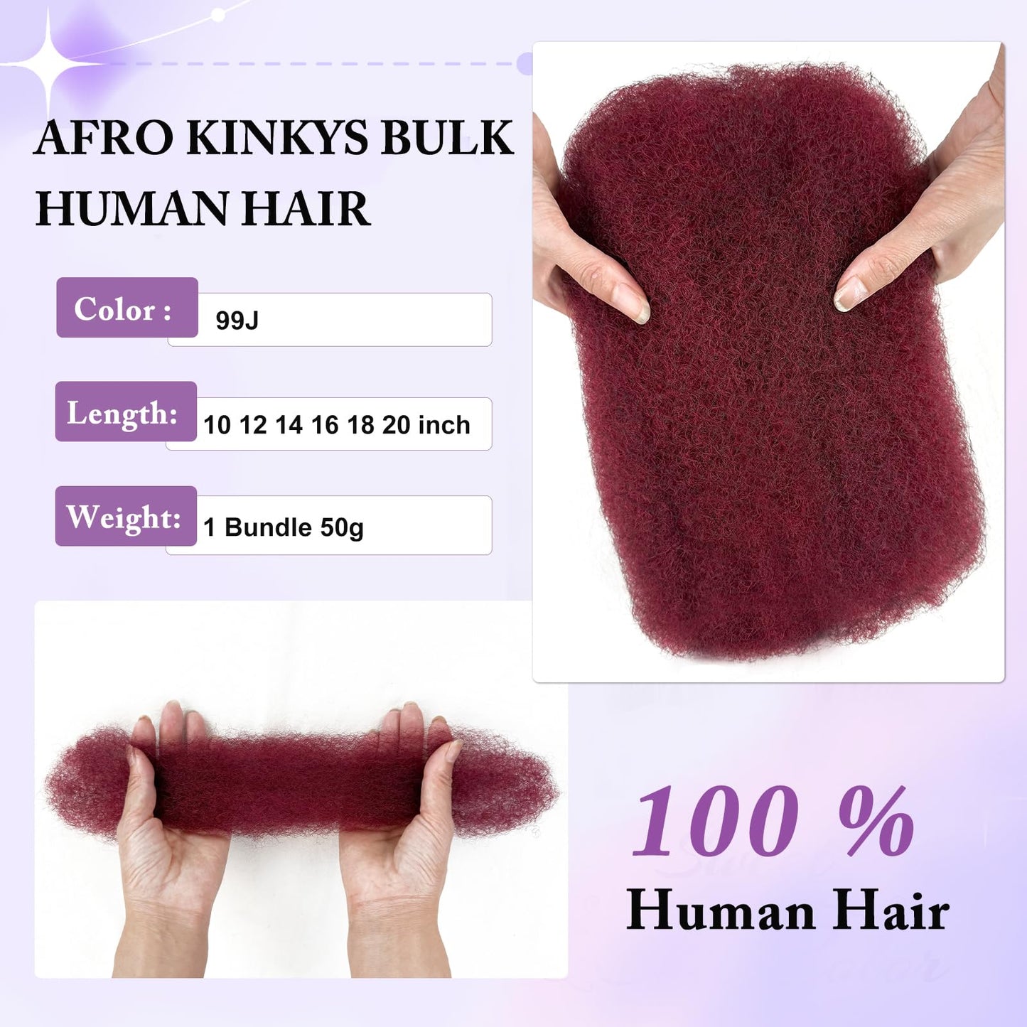 Afro Kinkys Bulk Human Hair 613# 4C Kinky Braiding Hair for Dreadlocks 10 Inch 613 Blonde Human Cuban Twist Hiar for Loc Repair, Dreadlock Extensions, Mini Twists, Braids