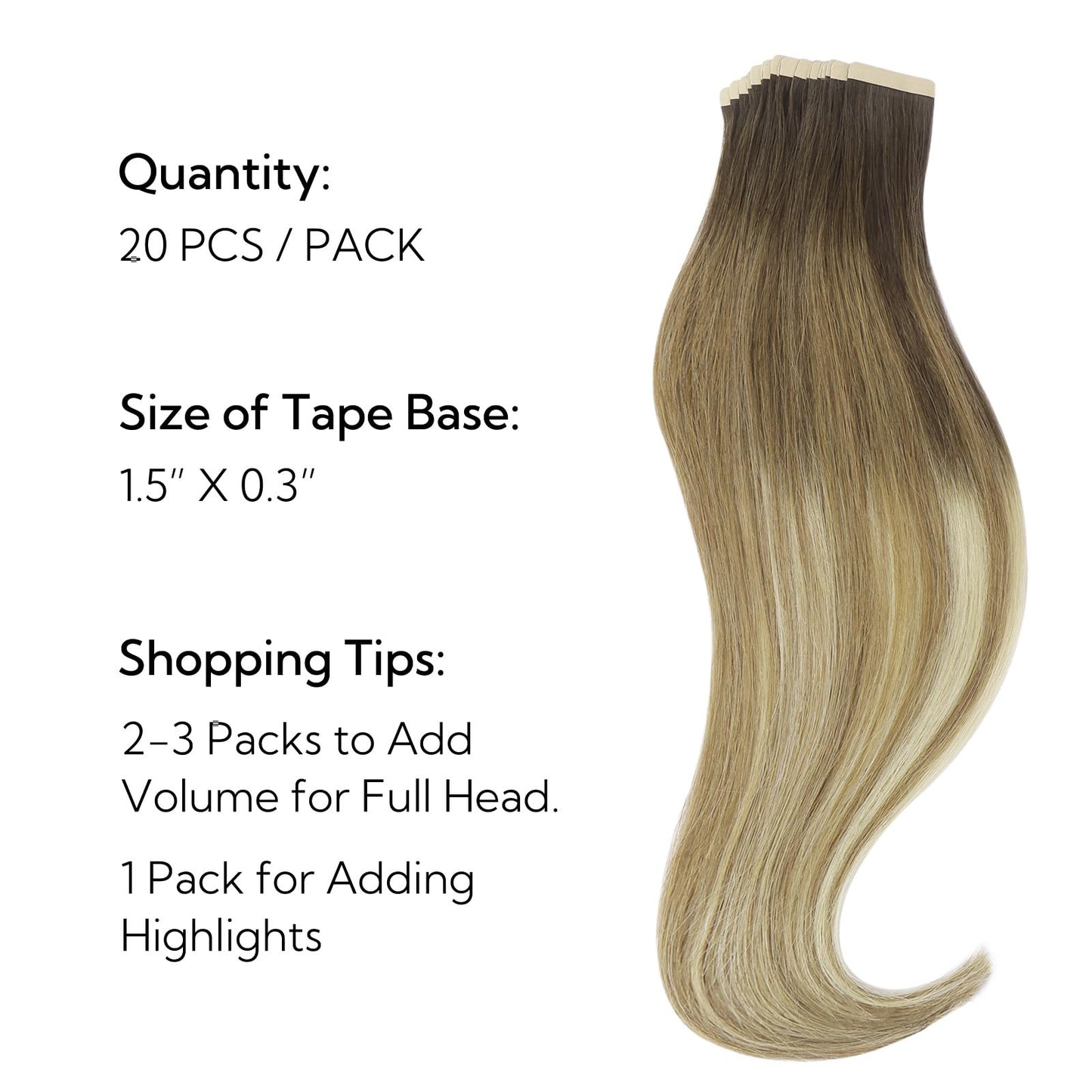HOTBANANA Tape in Hair Extensions, 16 Inch 20pcs 50g Ombre Walnut Brown to Ash Brown and Bleach Remy Tape in Real Human Hair Extensions Straight