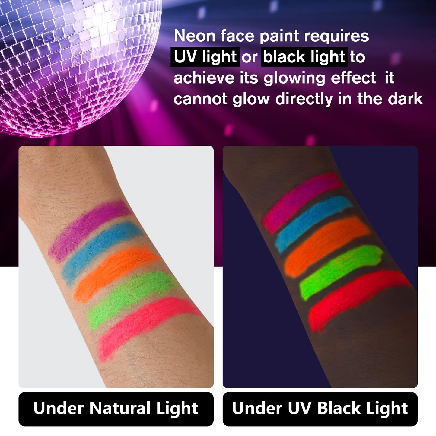 15PCS Glow Body & Face Paint,Glow in The Under UV Light or Black Light,Makeup Face Paint for Kids and Adults Halloween Club Birthday Party Masquerade,Neon Glow Party Supplies