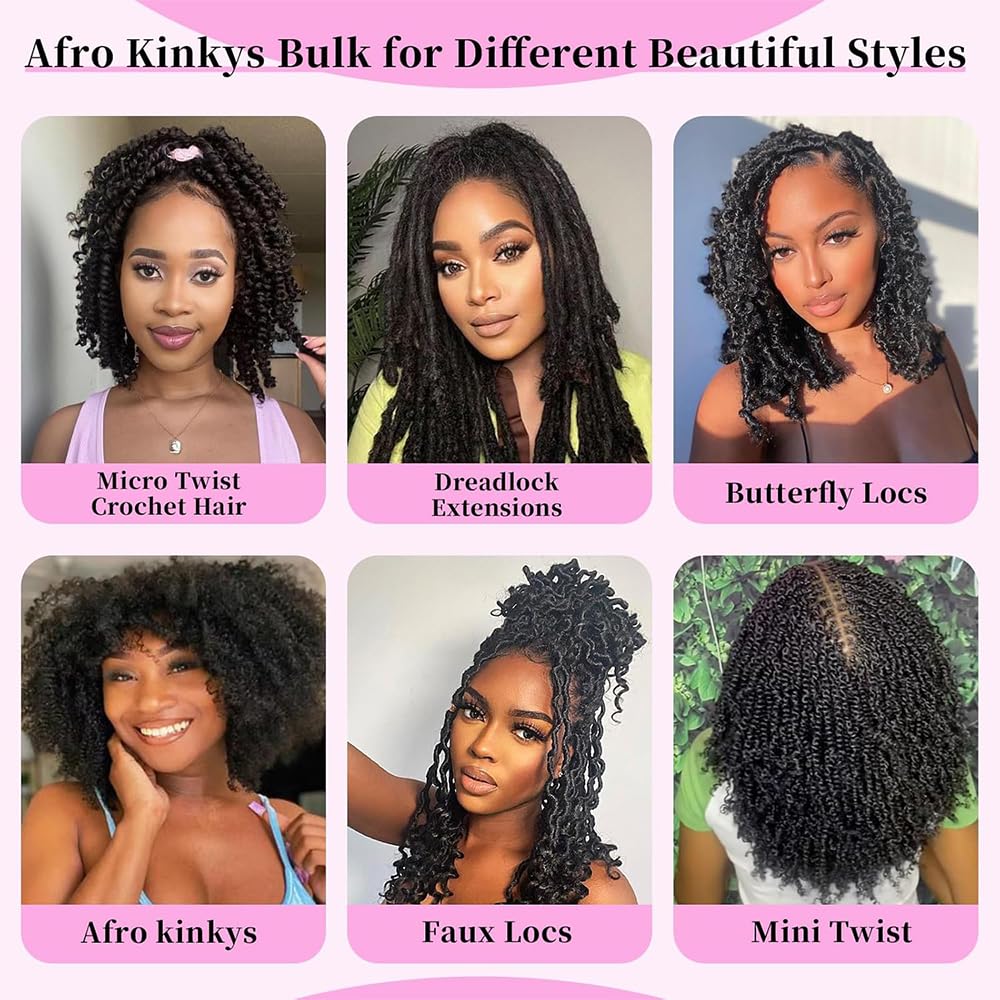 Ssawhair Afro Kinkys Bulk Human Hair For Dreadlock Extensions Repair Locs Mini Twist Braiding Hair Afro Kinky Curly Human Hair For Locs Extensions 12 Inch 50g