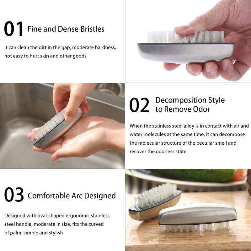 Beomeen Nail Brushes - Stainless Steel Fingernail & Toenail Cleaner | Non-Slip Pedicure Scrubber for Men & Mechanics