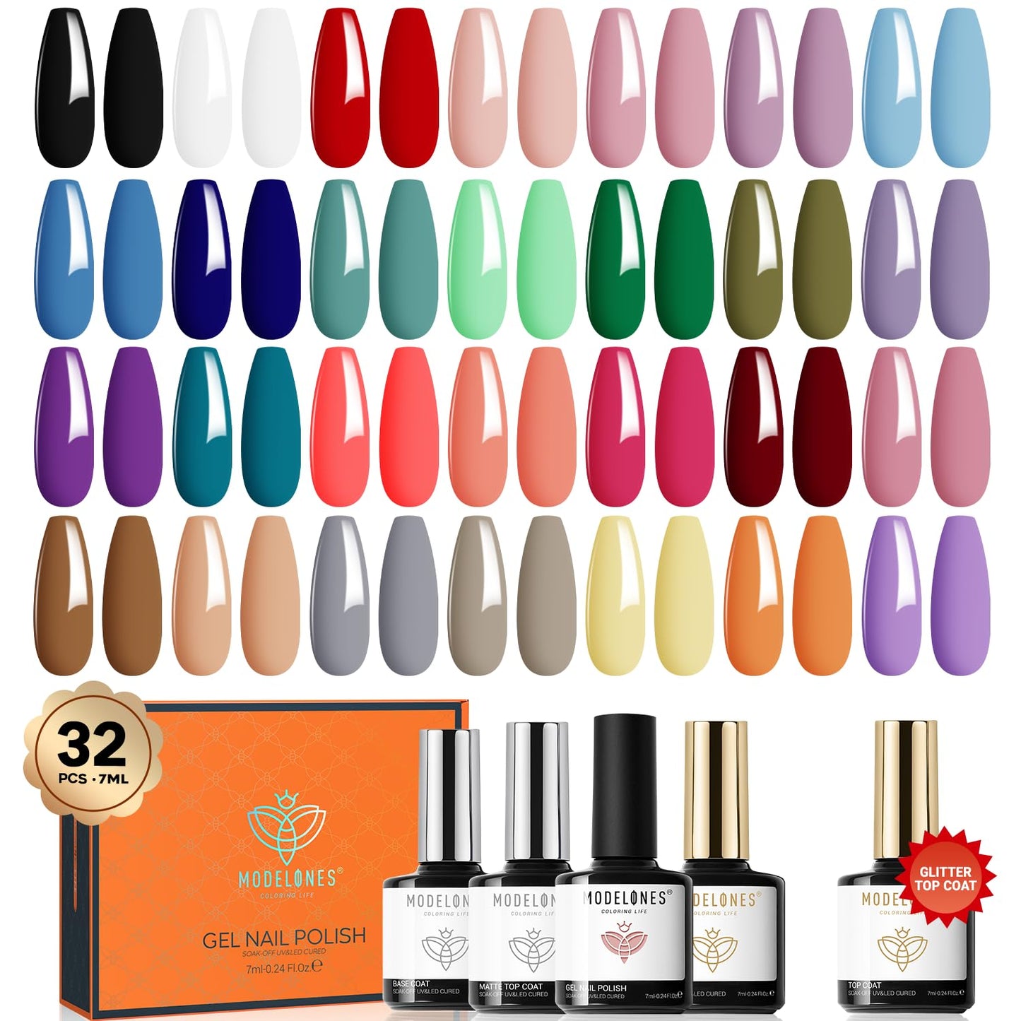 modelones 32 PCS Gel Nail Polish Set with 240 ML Gel Nail Polish Remover