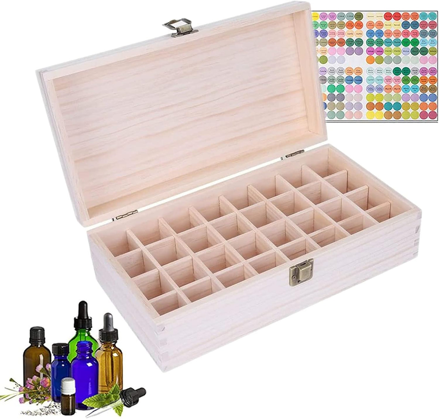 Essential Oil Storage Box - Wooden Organizer with 32 Slots for 5-15 ml Bottles | Nail Polish Display Holder