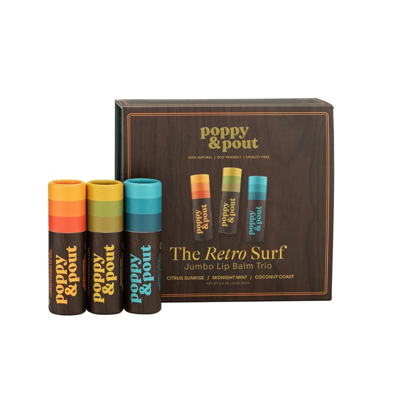 Poppy & Pout Jumbo Lip Balm Gift Set - All-Natural Moisturizers with Beeswax & Coconut Oil | 3-Pack Retro Surf