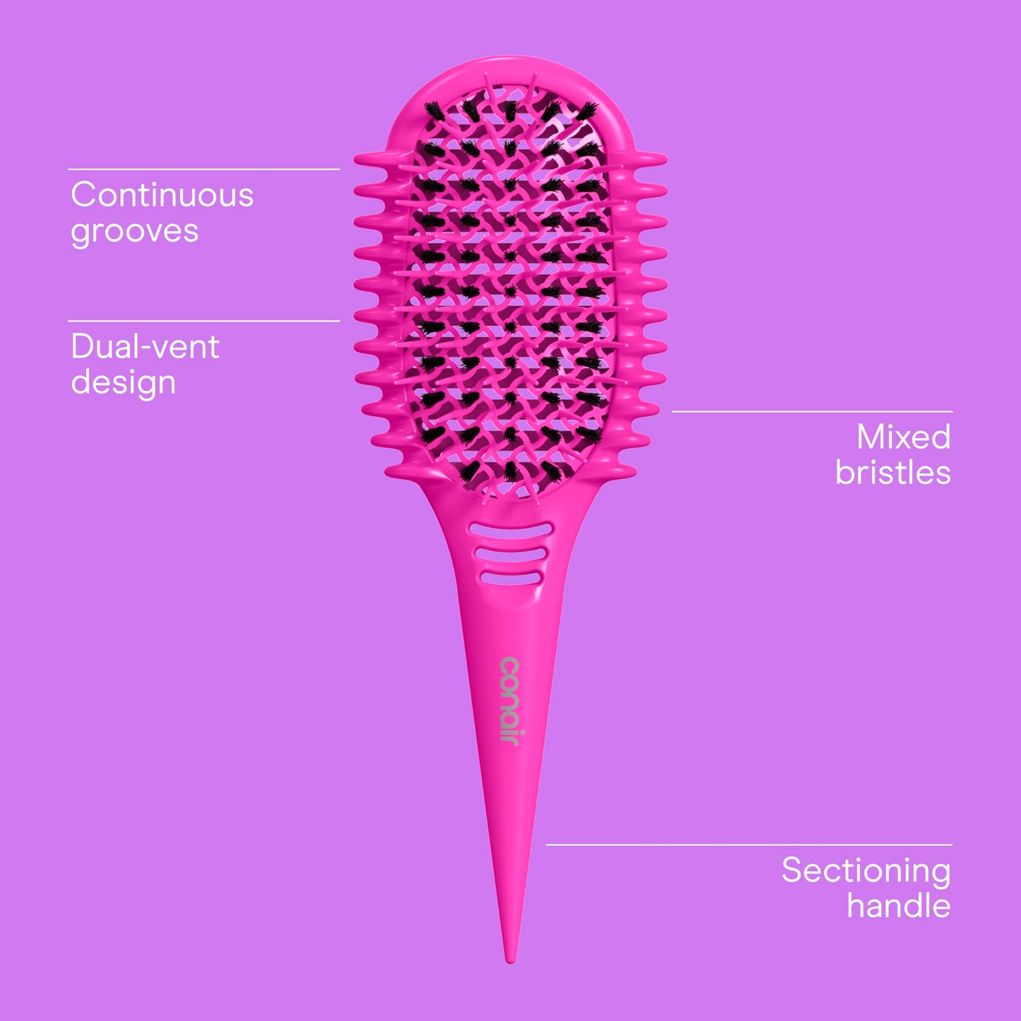 Conair Curl Define Pro Detangler Brush for Curly Hair, Dual-Vent Design with Continuous Grooves, Mixed Bristles for Frizz-Free Detangling, Smoothing, and Curl Definition