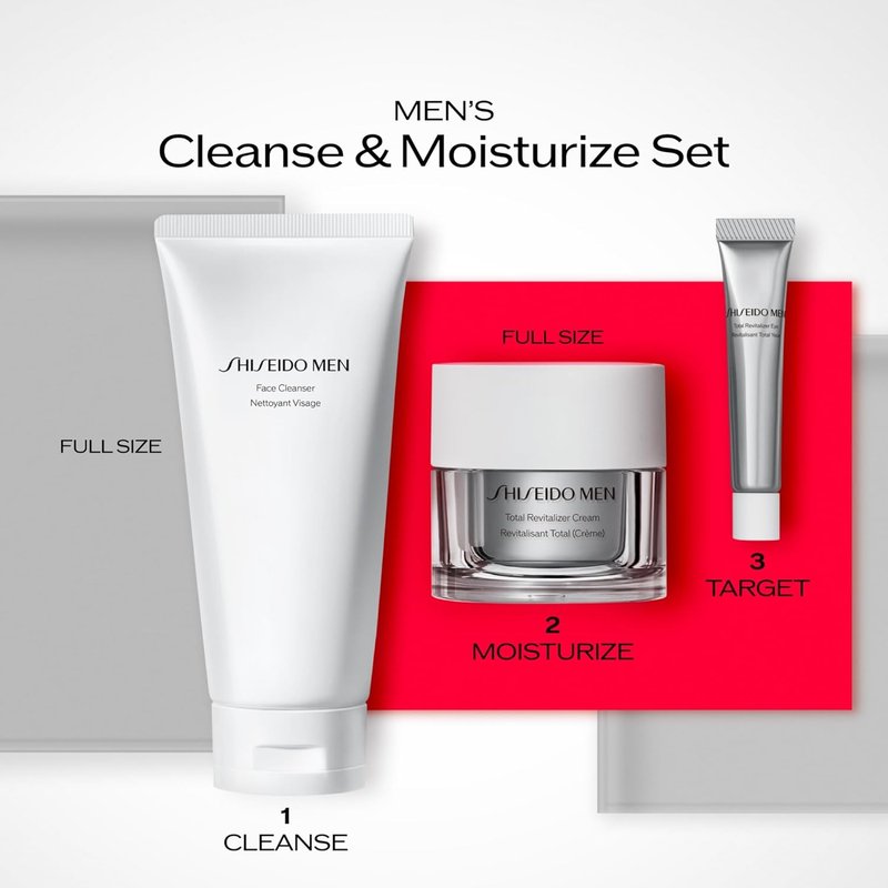 Shiseido Men's Cleanse & Moisturize Set | Face Cleanser, Revitalizer Cream & Eye Cream - 125mL, 50mL, 5mL