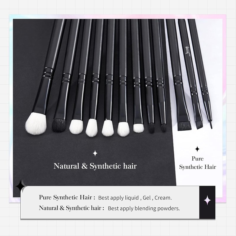 Jessup 10-Piece Black Makeup Brush Set | Eye Brushes Included, Premium Quality