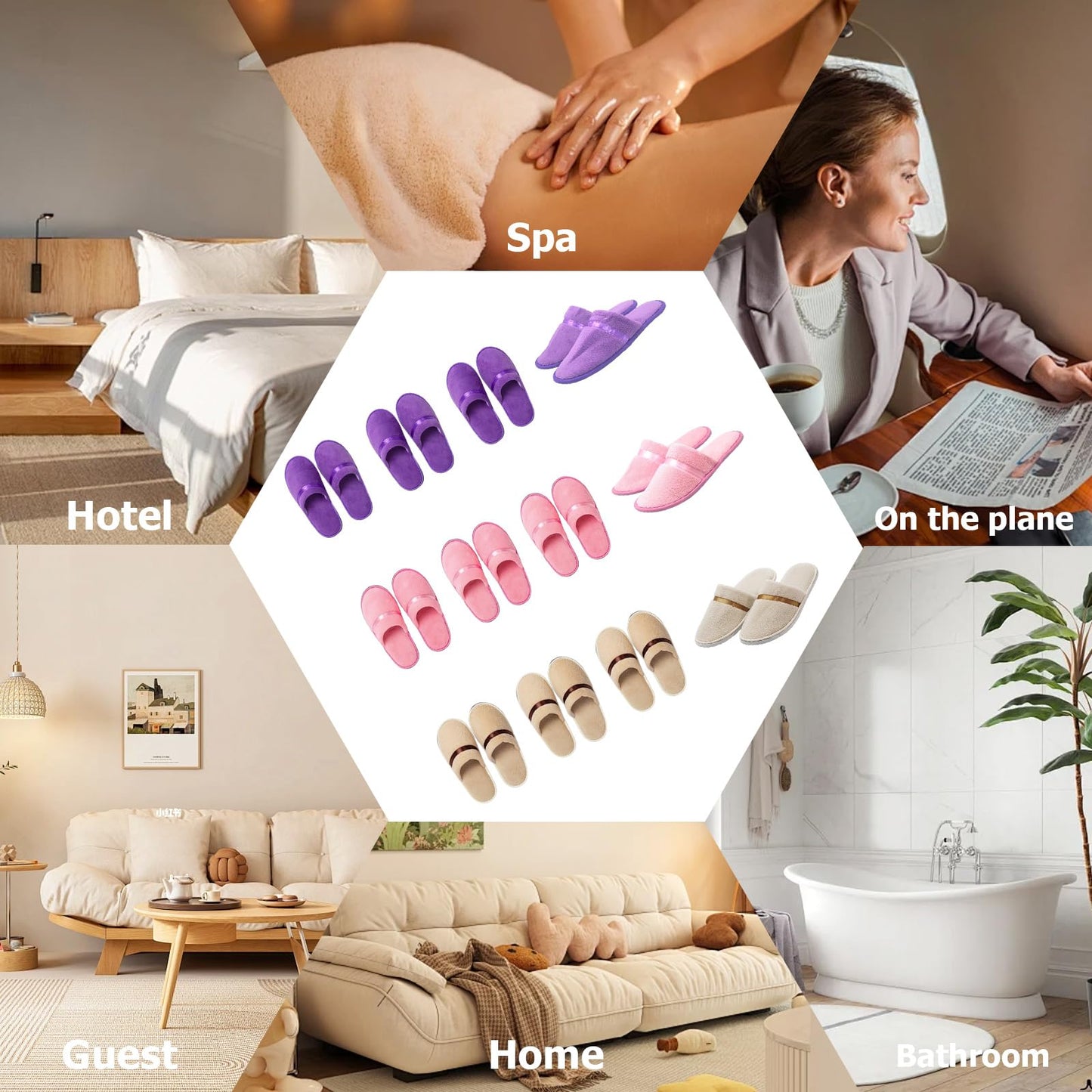 Hyuetrsa 12 Pcs Guest Slippers ,House Shoes for Guests Bulk Washable Non Slip Disposable Slippers Washable Closed Toe Soft Coral Fleece Hotel Slippers House, Indoor, Bathroom, Spas, Travel(US Women Size 11)