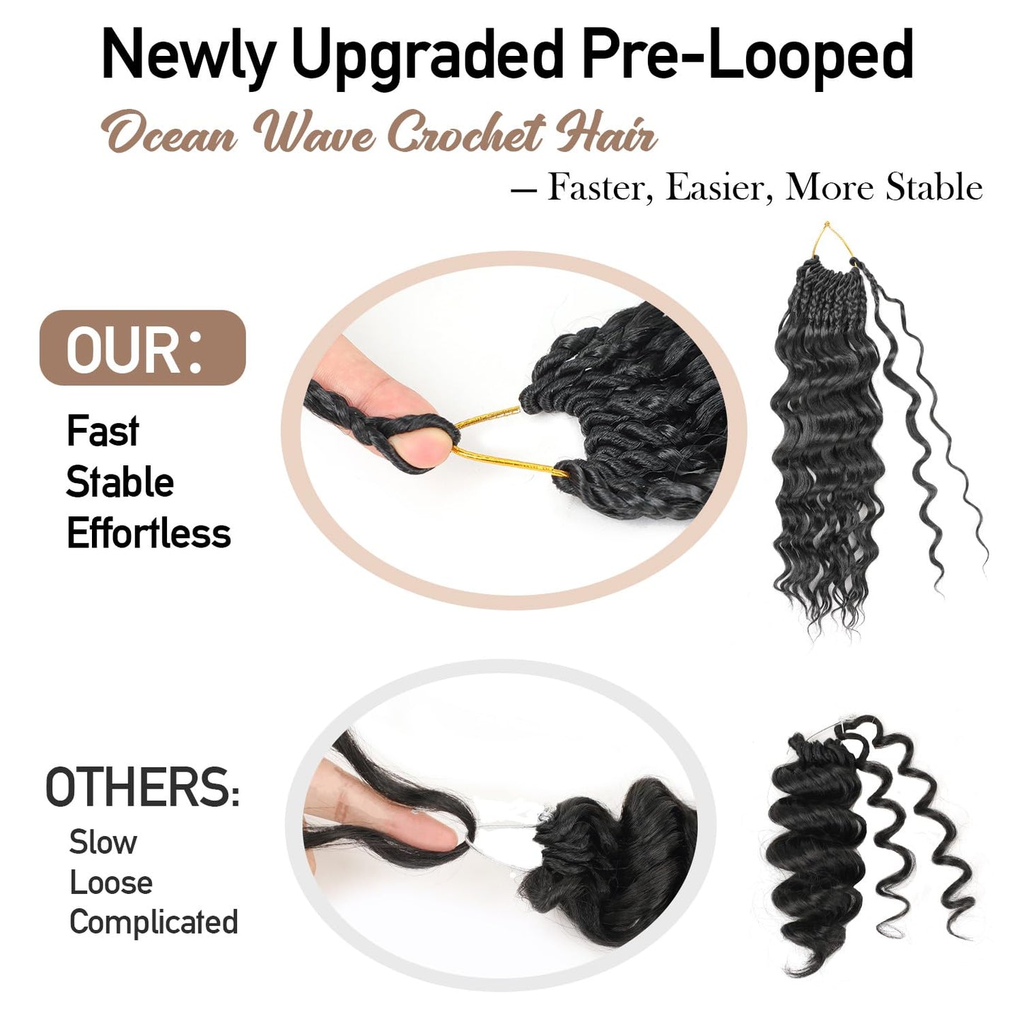 Pre looped Ocean Wave Crochet Hair 8 Packs 18 Inch Natural Black Synthetic Pre Twisted Ocean Braids Hair Boho Deep Wave Short Curly Crochet Hair for Black Women (18 Inch, 1B#)