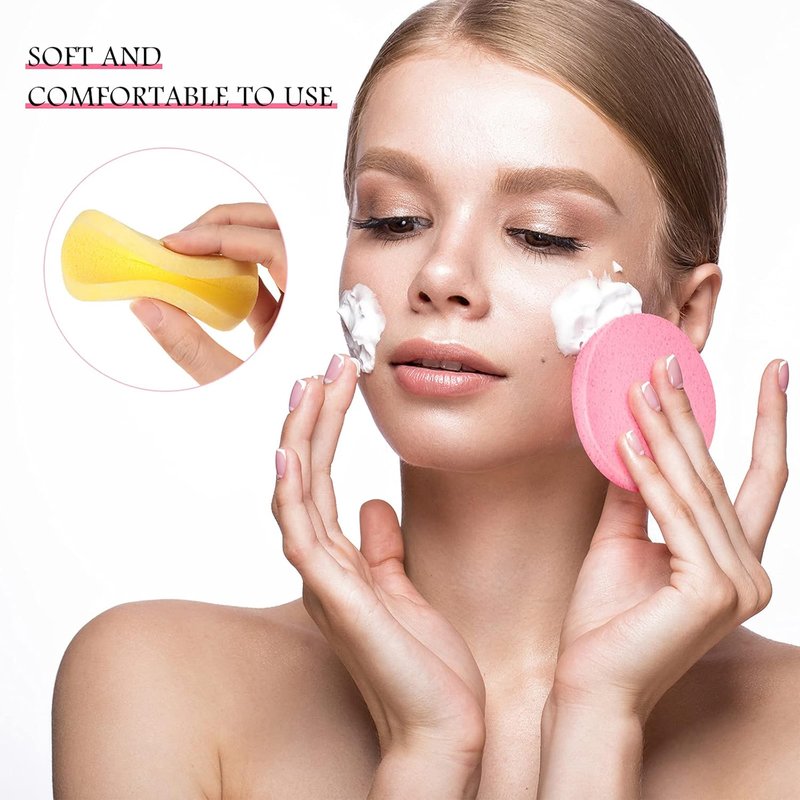 300 Pcs Compressed Facial Sponges - Soft Cleansing Pads for Makeup Removal | Ideal for Sensitive Skin - Pink, Purple, Blue, Yellow, Green