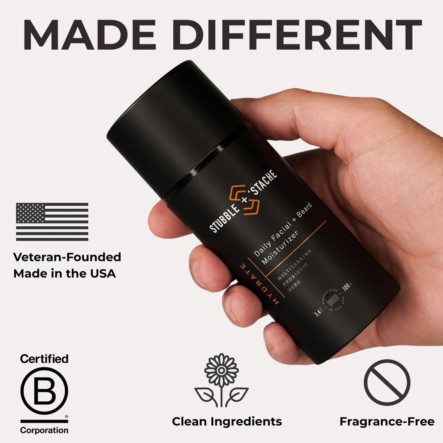 stubble & stache Face Moisturizer for Men - Anti-Aging Cream with Niacinamide, Hyaluronic Acid, Vitamin A - Hydrates Skin, Softens Facial Hair, 3.4oz