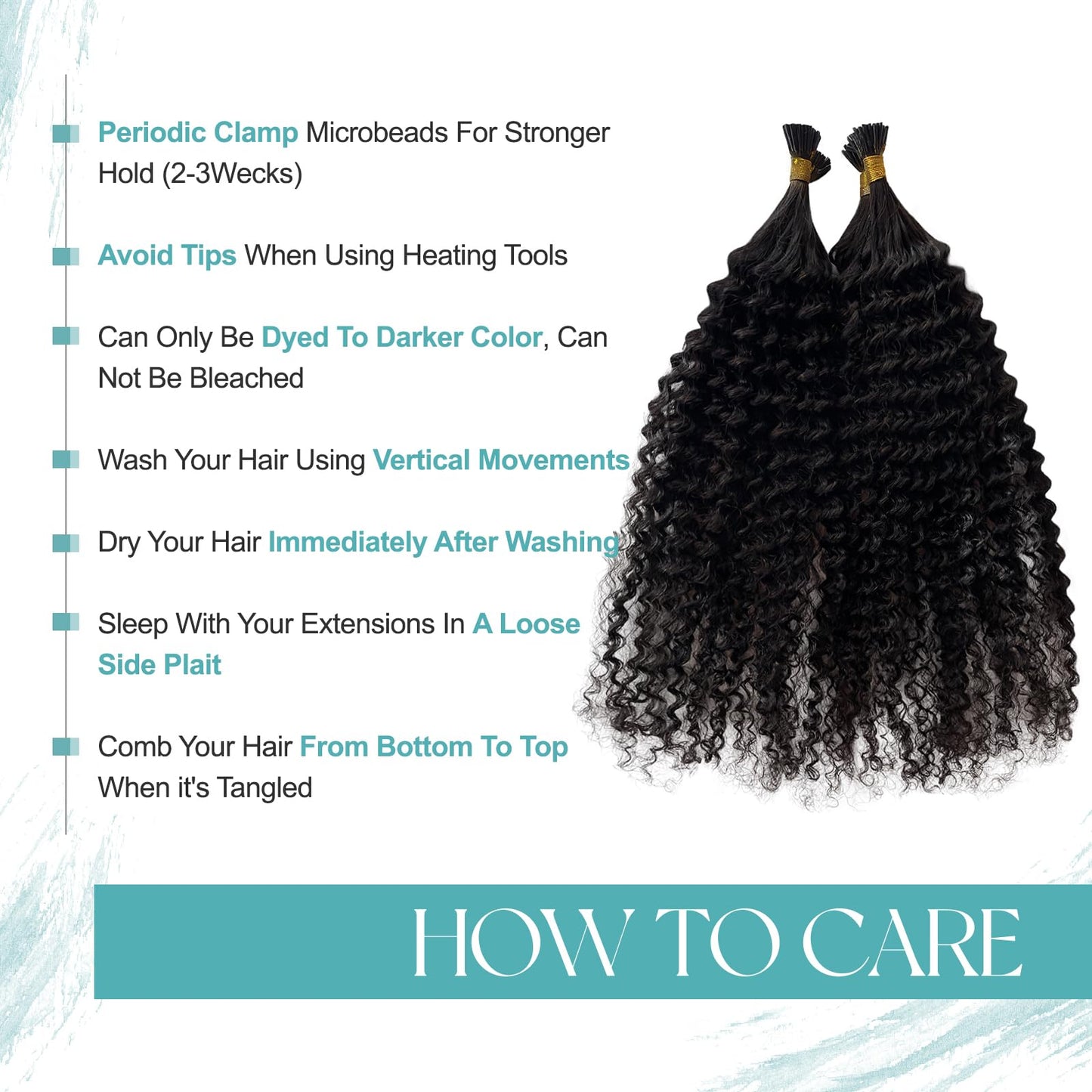 Kinky Curly I Tip Human Hair Extensions 0.5g/s 100 Strands 50g/pack Keratin Cold Fusion I Tip Hair Extensions Hair Piece #1B Natural Black Pre Bonded Itips Hair, 2-3 Packs for Full Head 18in