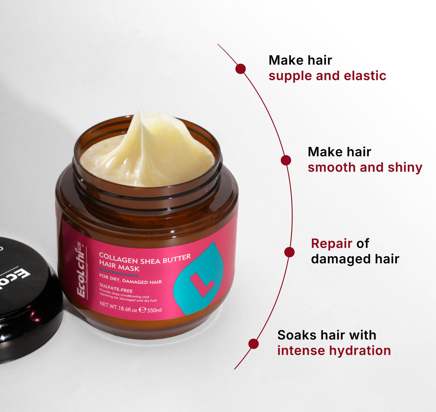 ECOLCHIPRO Collagen Shea Butter Hair Mask Deep Repair Conditioning Collagen Shea Butter Hair Treatment for Dry and Damaged Hair All Hair Types 18.6 oz 550ml