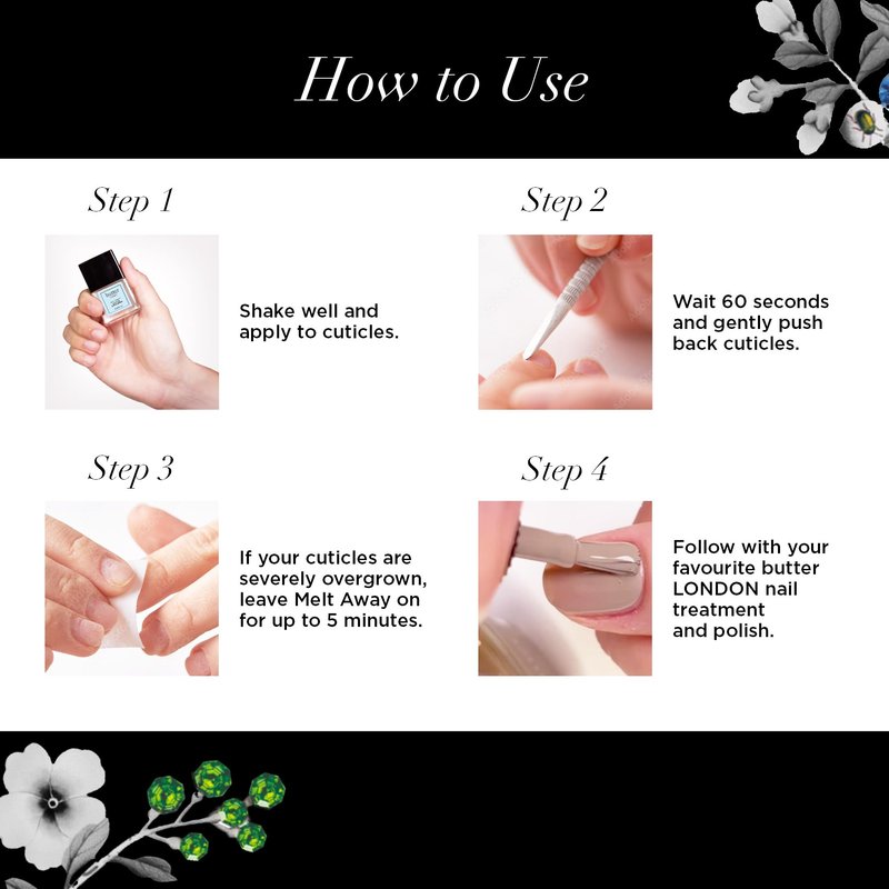 LONDON Cuticle Remover Liquid, Melt Away - Cuticle Softener Oil Exfoliator Gently Removes Dry & Overgrown Skin - Nail Care for Clean & Healthy-Looking Nails, Home Manicure & Pedicure, 6ml