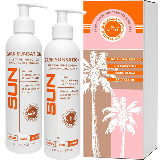Sun Laboratories By Giesee Dark Sunsation Self-Tanning Lotion for - 2 Pack 8 oz | Ultra Dark Tanning Lotion, Natural Self Tanner, Non-Toxic Tanning Bed Lotion, Face Tanner, Sunless Tanner