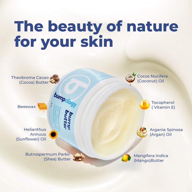 Bumpology Bump Butter, Hydrating Belly Balm for Pregnancy, Stretch Marks & Dry Skin, 3-in-1 Moisturizer with Shea & Cocoa Butter, & Vitamin E, Vanilla Scent, 4 oz