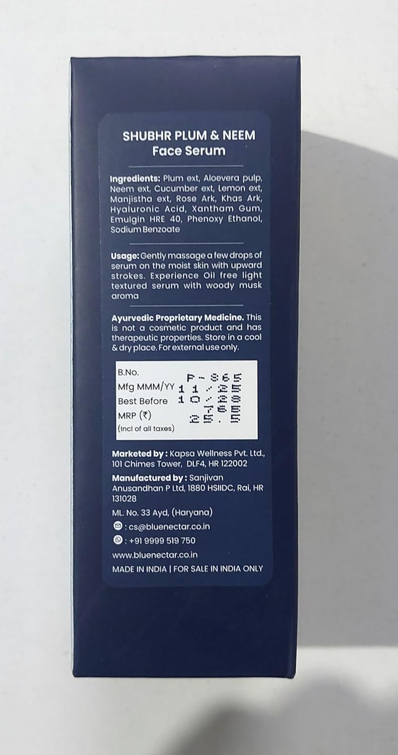 Blue Nectar Plum Face Serum - Oil-Free Acne Treatment for Oily Skin | Pore Minimizing with Plant-Based Vitamin C (1 Fl Oz)