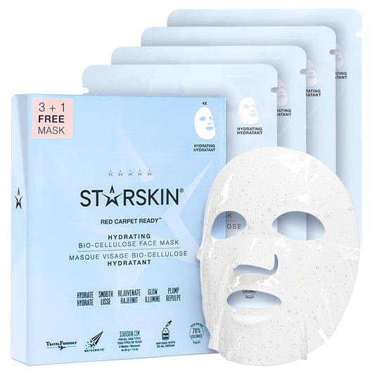 STARSKIN Red Carpet Ready Bio-Cellulose Face Mask – 4 Pack, Hydrating Face Mask for all Skin Types, Instant Hydration & Glass-Skin Glow, Revitalizing and Moisturizing, Korean Skincare