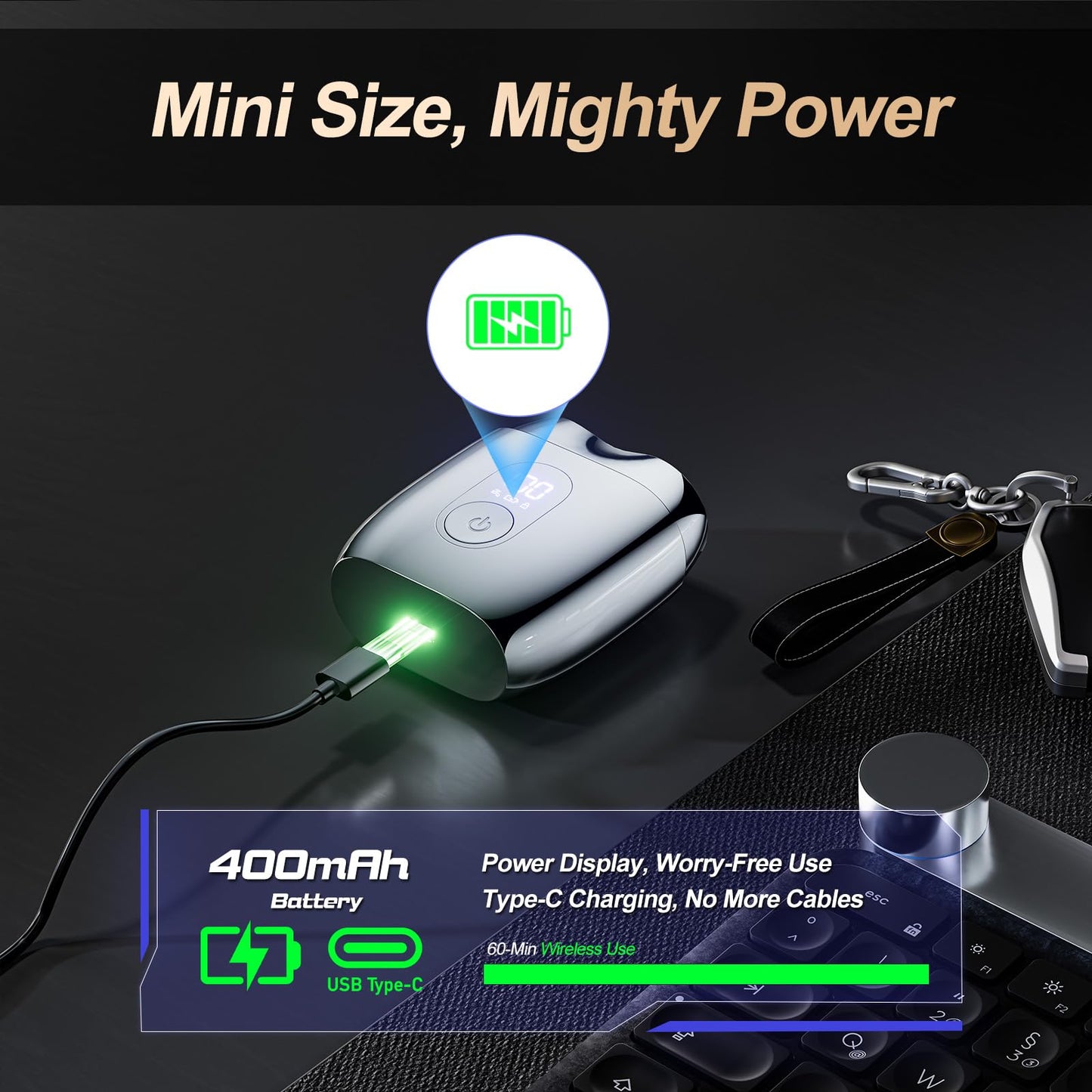 Alloy Mini Shaver for Men – Portable Travel Rechargeable Razor with Mirror Cap, Waterproof, Smooth & Close Shave, Ideal Gift for Husband Boyfriend, RX40 Silver