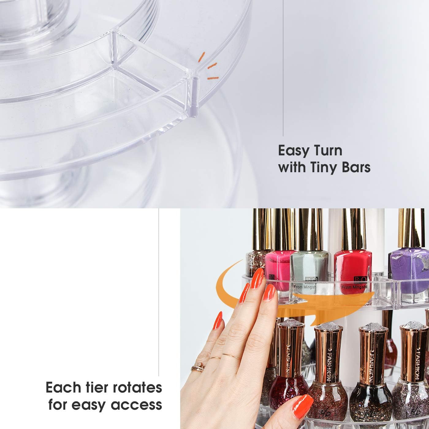 Acrylic Rotating Nail Polish Display Stand - 3-Tier Spinning Rack Holds 69-117 Bottles | Makeup & Essential Oil Organizer