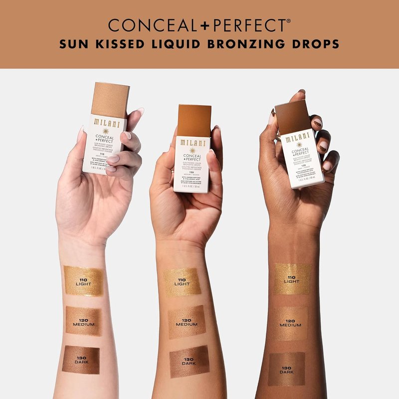 Milani Bronzer - Sun Kiss Bronzing Drops | Weightless Liquid Bronzer with Hydration & Peptides - Medium