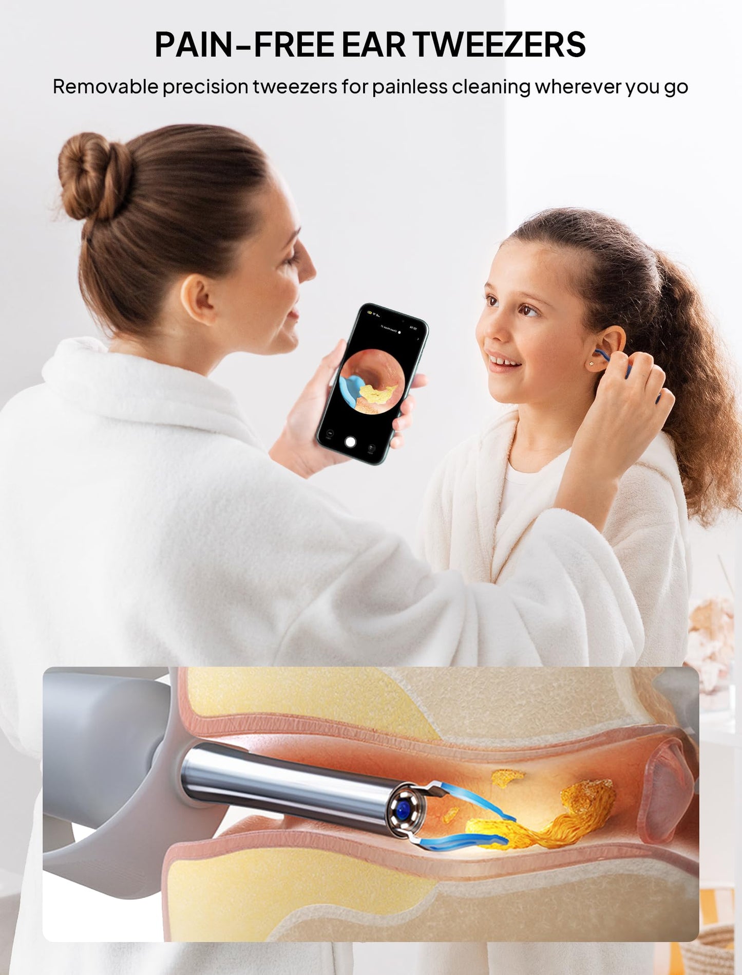 Ear Wax Removal Tool Camera, Visible Ear Cleaner Earwax Remover Kit with Tweezers, Flexible Ear Scope Otoscope with Light, Portable Cleaning Kit Earpick for Adults & Kids