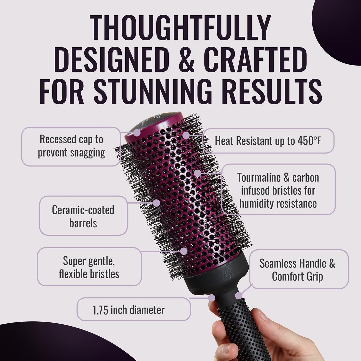 ERGO Super Gentle Round Hair Brush for Blow Out - Salon Quality Salon Brushes for Women - Volumizing Blowout Brush - Wet & Dry Use - ERG43: 1.75