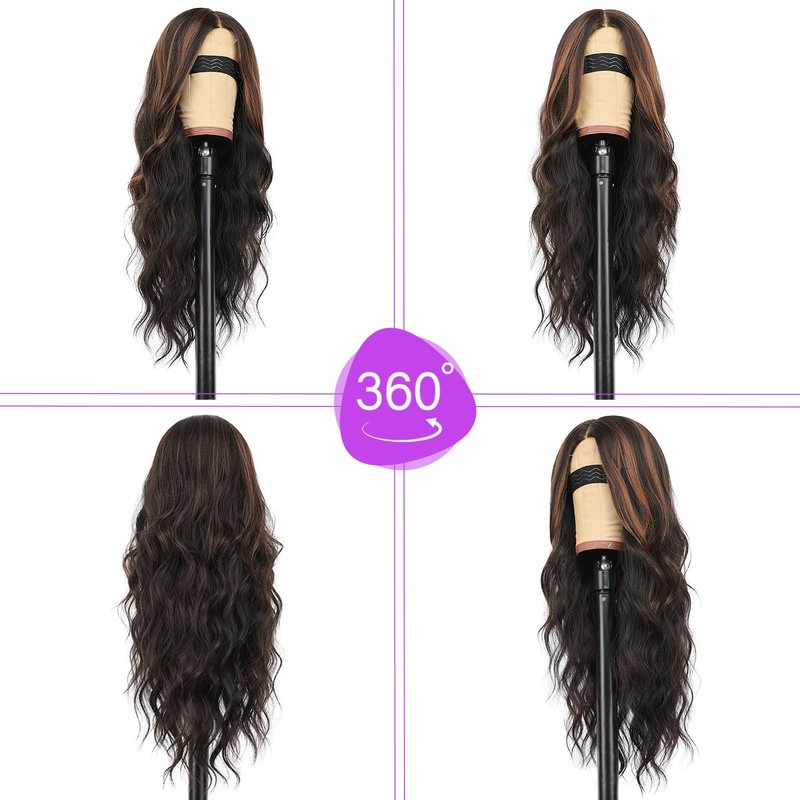 Eawwii Dark Brown Mixed Chestnut Wig for Women Long Wavy 4x1 Lace Natural Hairline Glueless for Beginners Middle Part Synthetic for Daily Party Use 26Inch