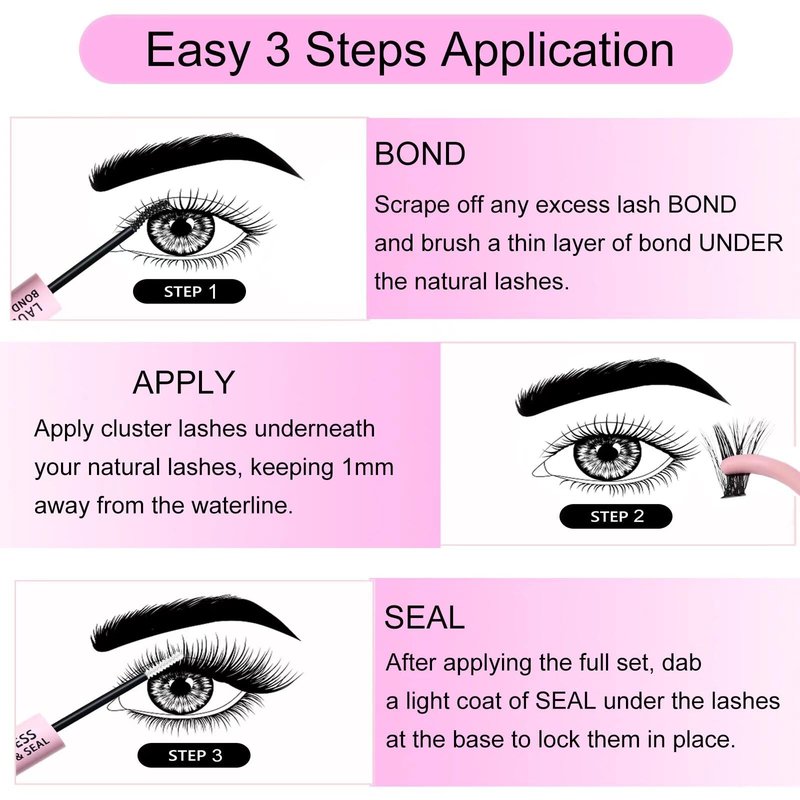 Lash Extension Kit 40D Clusters With Bond, Seal, Remover, Tweezers, Brush - DIY Individual Eyelashes Waterproof Set (40D-0.07D-9-16Mix)