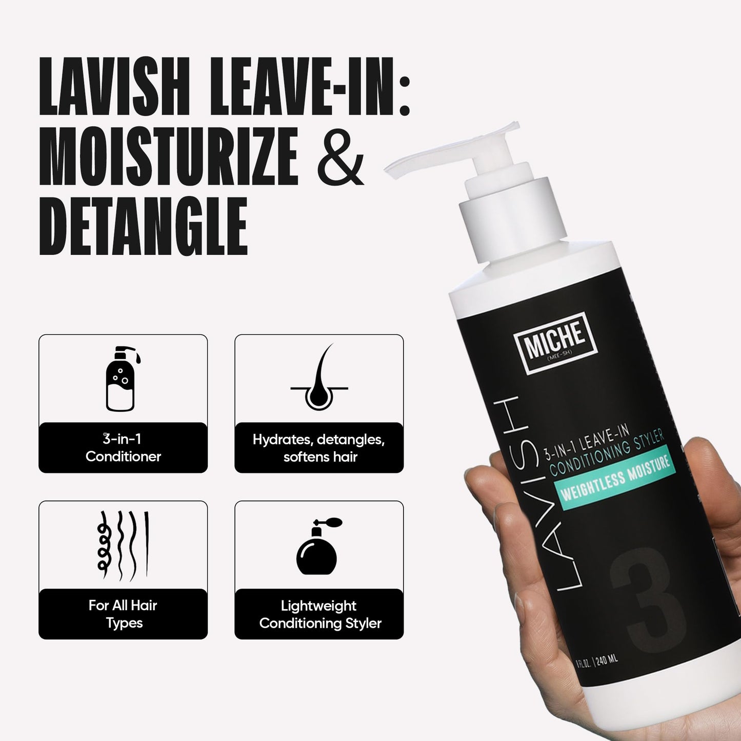 Miche Beauty Miche Lavish Leave-In Conditioner For Curly, Kinky Or Wavy Hair, Silicone And Paraben Free - 8oz