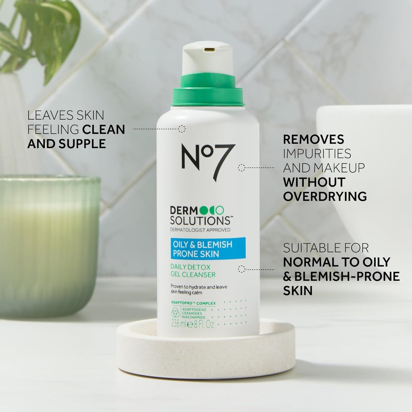No7 Daily Detox Foaming Face Wash | Gel Cleanser with Ceramides & Niacinamide for Oily Skin - 16 Fl Oz
