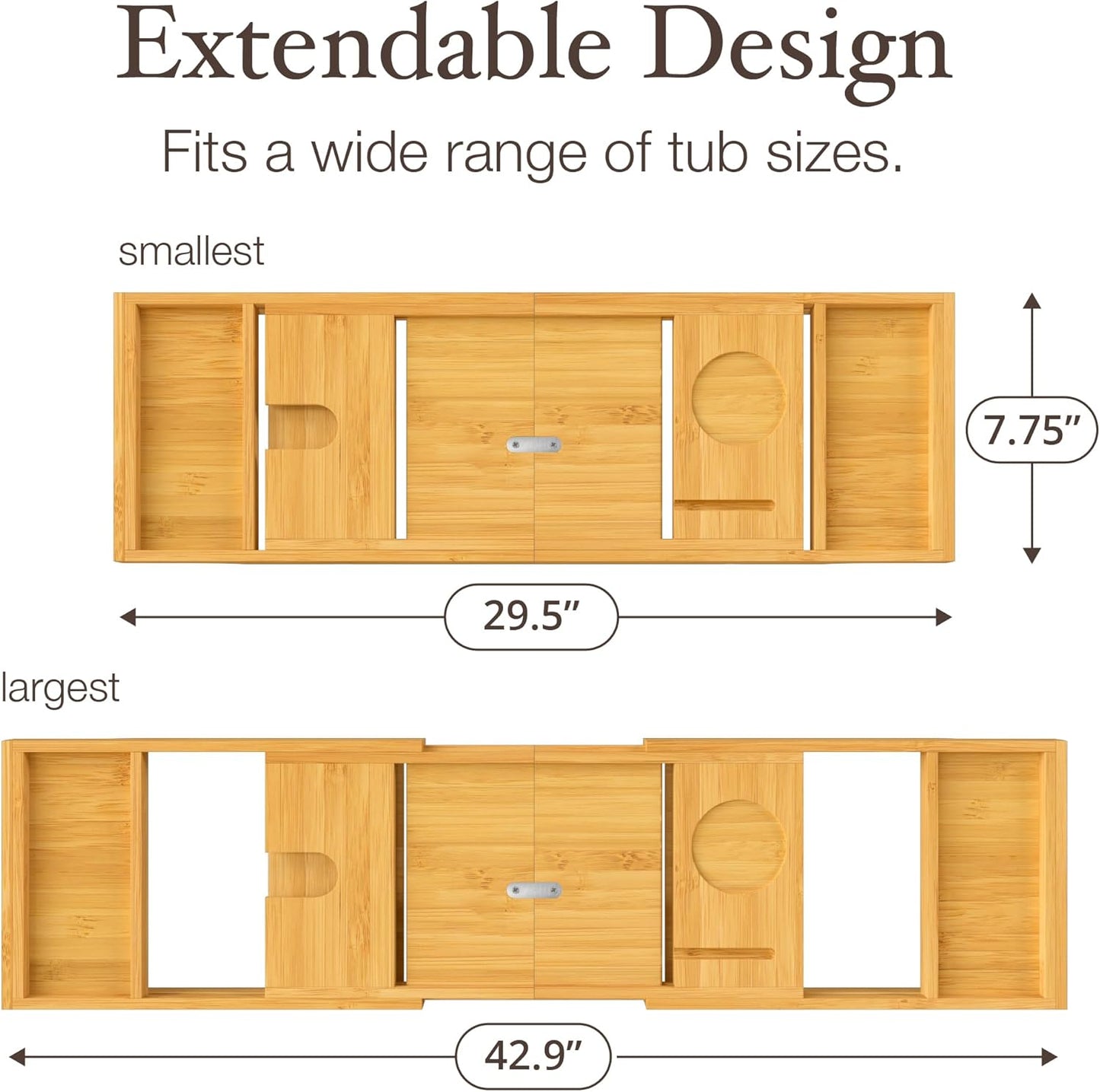 Bathtub Tray - Expandable Bamboo Bath Caddy with Wine Holder & Tablet Stand | Perfect Bathroom Accessory for Relaxation