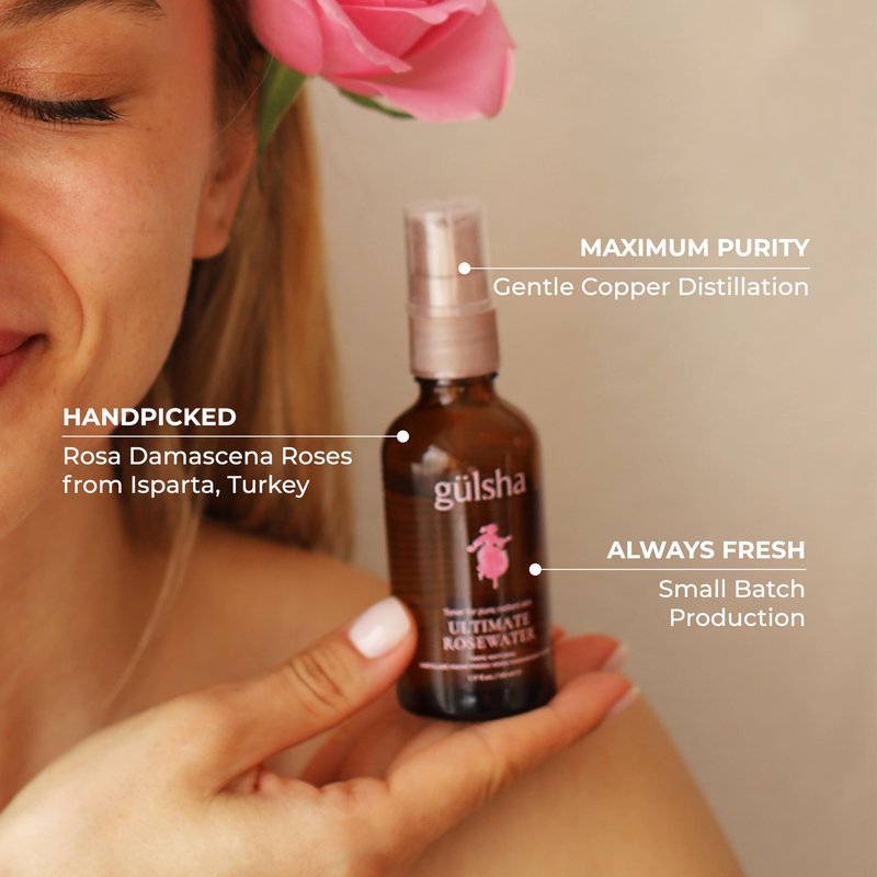 GULSHA ULTIMATE ROSEWATER, Natural Rosa Damascena Flower Water, Cleanses, Nourishes and Tones Skin, Restores Radiance to Your Skin, Free from Chemicals, 100% Natural Glow Rose Essence, 200ml/6.76fl oz