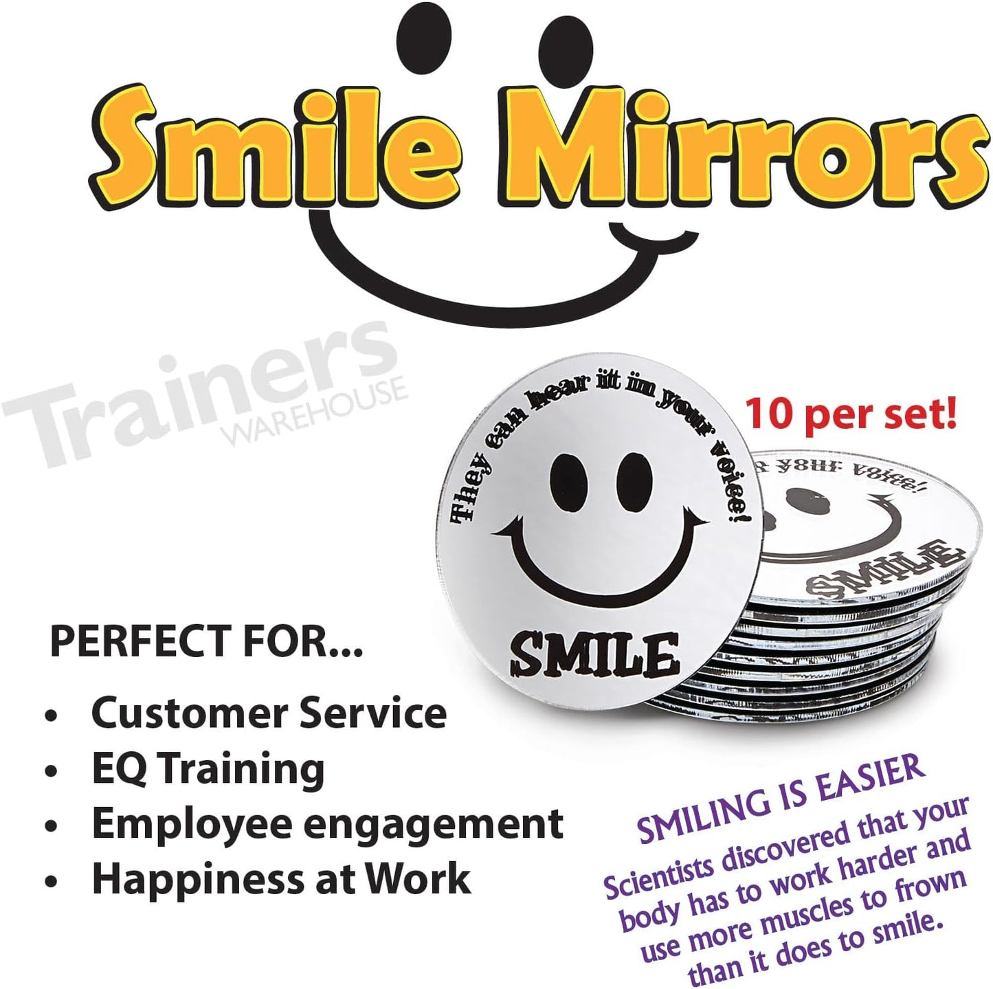 Mini Round Smile Mirrors - Positive Energy Reminder | 2.25 Inch Diameter Adhesive Backing (10-Pack)