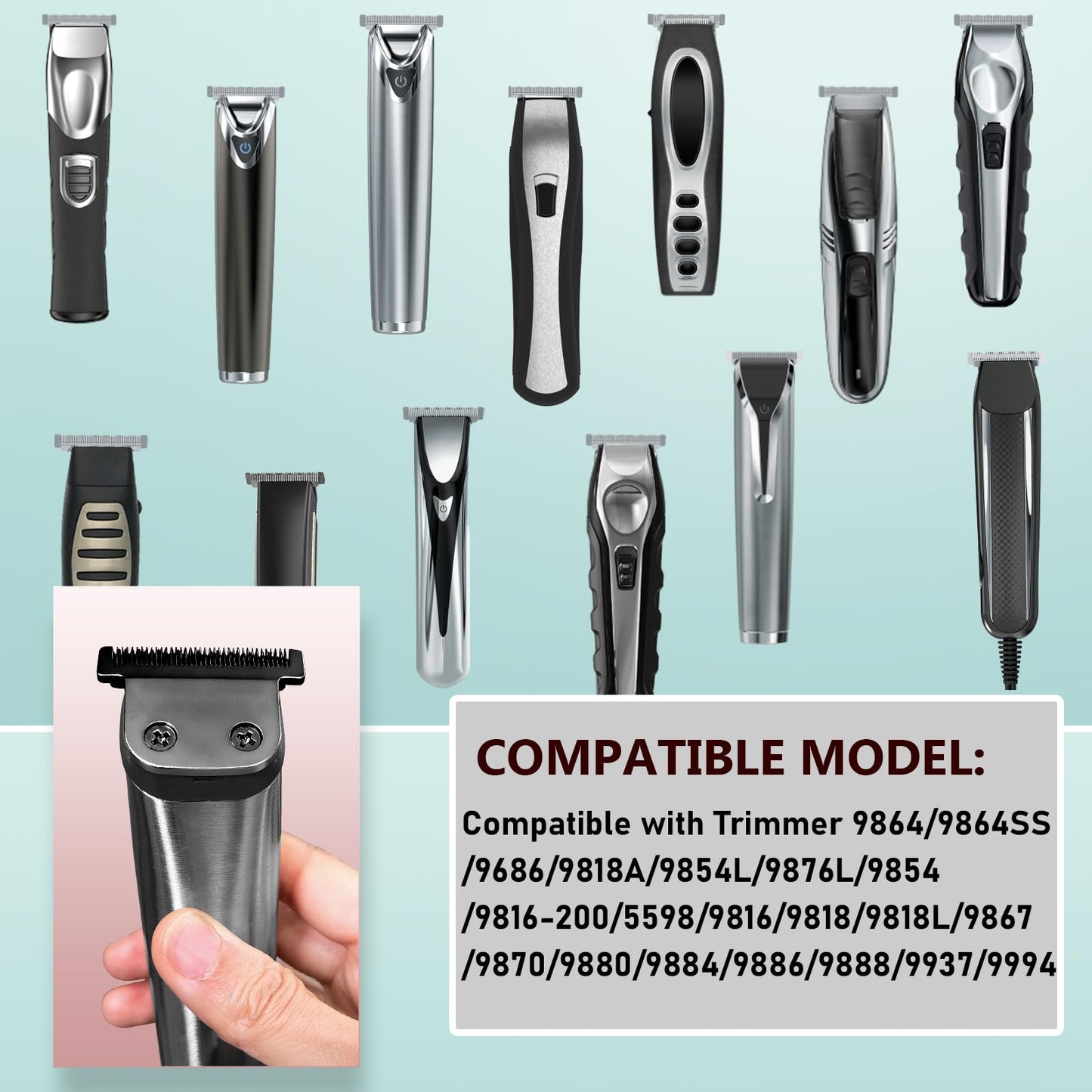 40mm Replacement Detachable Stainless Steel T Blade Compatible with Wahl All in One Lithium Ion Trimmer 2144 9818 9818L 9864 9864SS 9888 9854 9860 (Black 3 Pack)