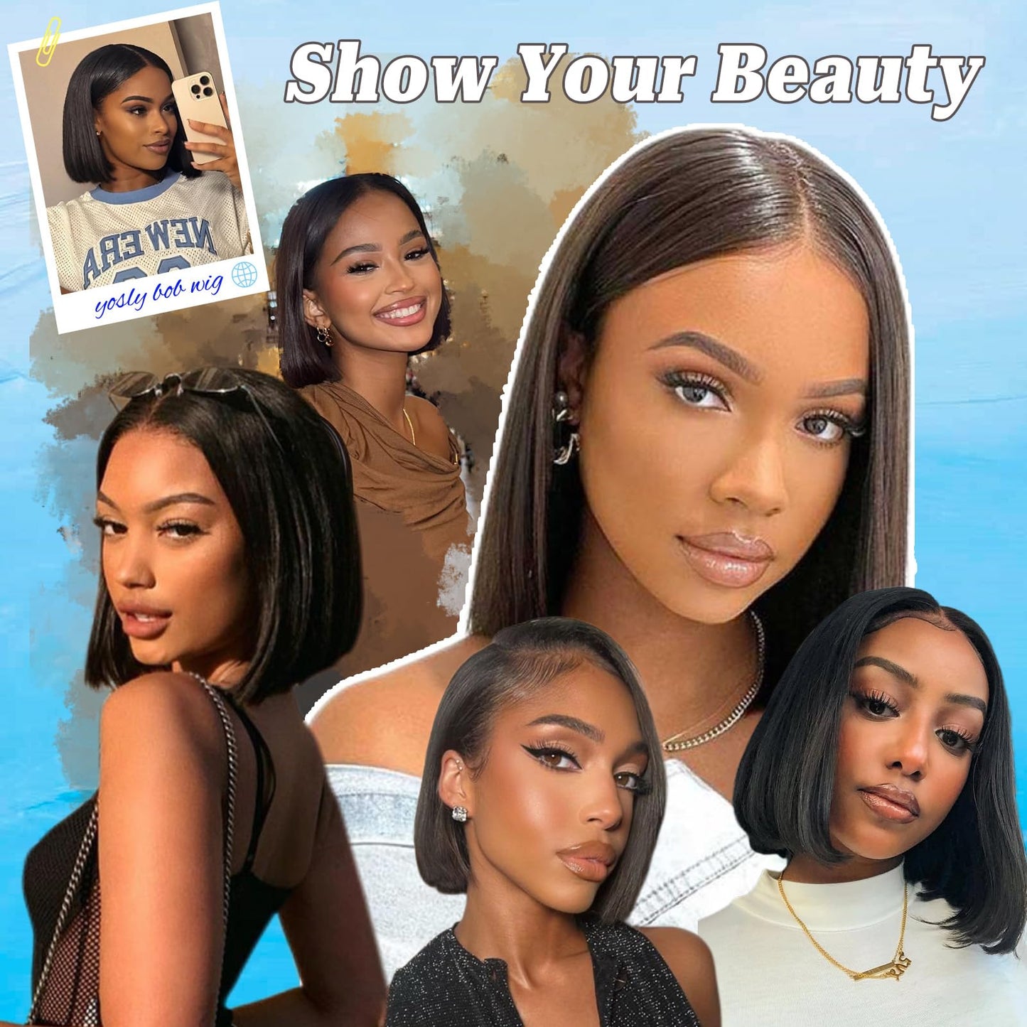 yosly Short Stright Bob Wig Human Hair Glueless Wigs Human Hair Pre Plucked Pre Cut 5x5 HD Lace Closure Wigs Human Hair Middle Part Glueless Wigs Human Hair For Black Women Natural Color 10inch