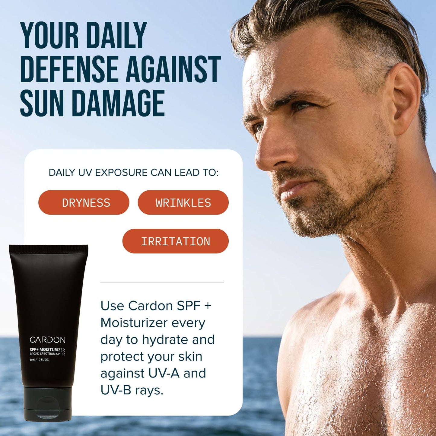 Cardon Men's SPF 30 Korean Sunscreen for Face, Facial Moisturizer With Sunblock, Anti-Aging Face Sunscreen, SPF Facial Moisturizer, Men's Skin Care Lotion with Cactus Extract (1 Bottle - 35ml)
