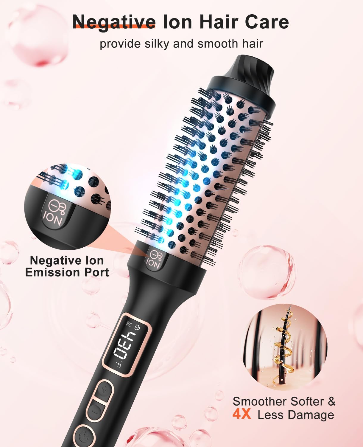 Nimmu Thermal Brush - 1.5 Inch Heated Round Brush for Blowouts | 10 Temperature Settings, Dual Voltage, Black Gold