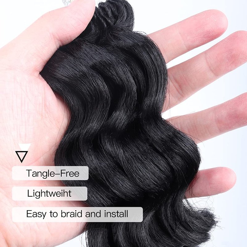 Ocean Wave Crochet Hair - 14 Inch Natural Black Curly Deep Wave Extensions | 8 Packs Synthetic Braiding Hair