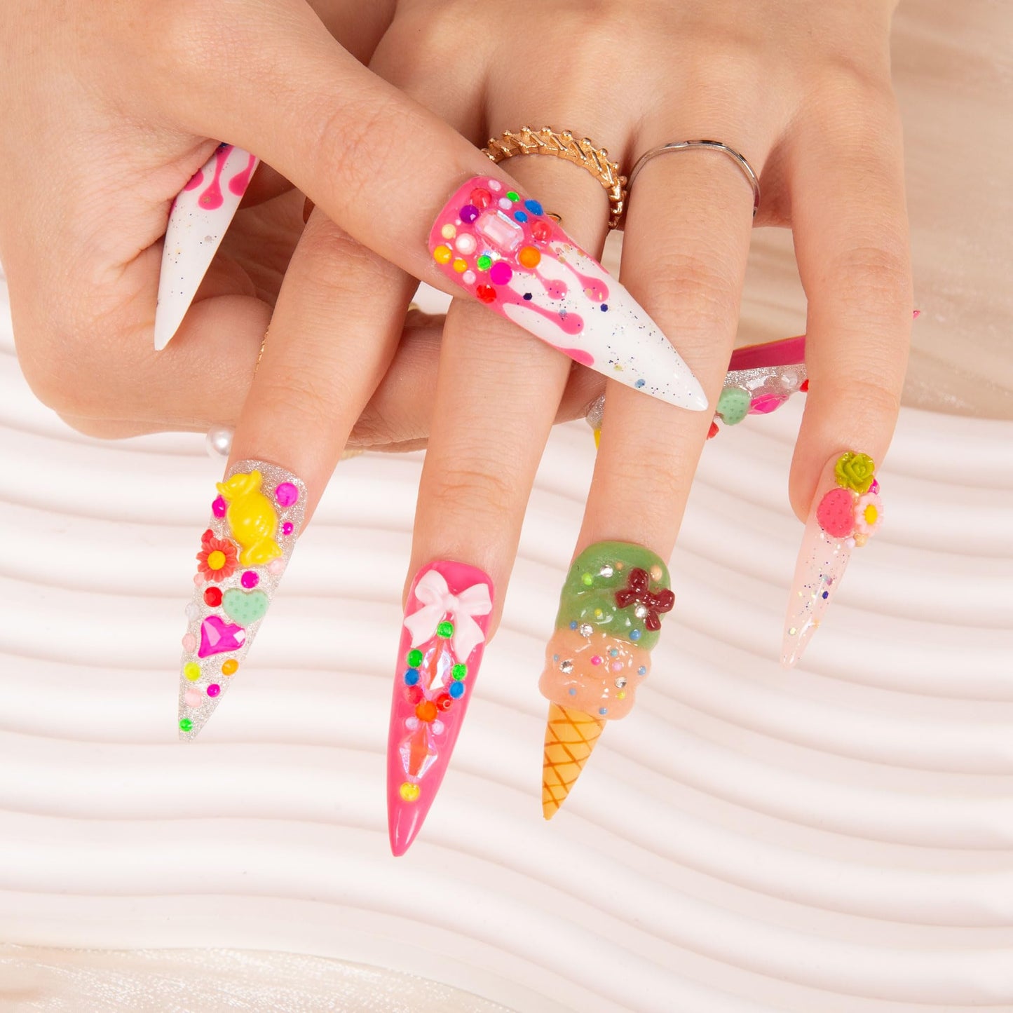 LOVFUL Press on Nails Love Day Exclusive | Handmade with Full Covered Crystals | Reusable Full Cover Nails | Stiletto Mid Length 1.7 in | H154-S