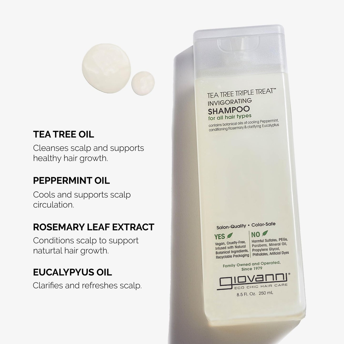 GIOVANNI Tea Tree Triple Treat Invigorating Shampoo - Cooling Peppermint, Eucalyptus & Rosemary, Strengthen & Rejuvenate Hair & Scalp, Salon Quality, Paraben Free, Tea Tree Shampoo - 24 oz (Pack of 2)