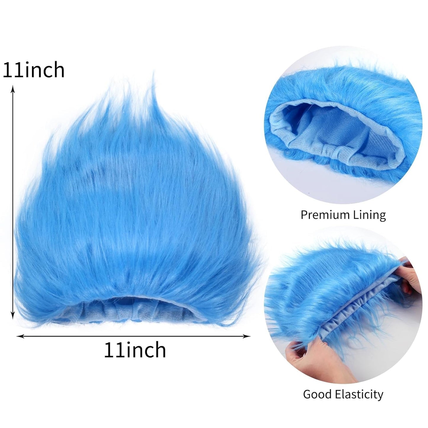 Blue Fluffy Costume Wig - Funky Hair Hat for Halloween & Theme Parties | 2 Pack