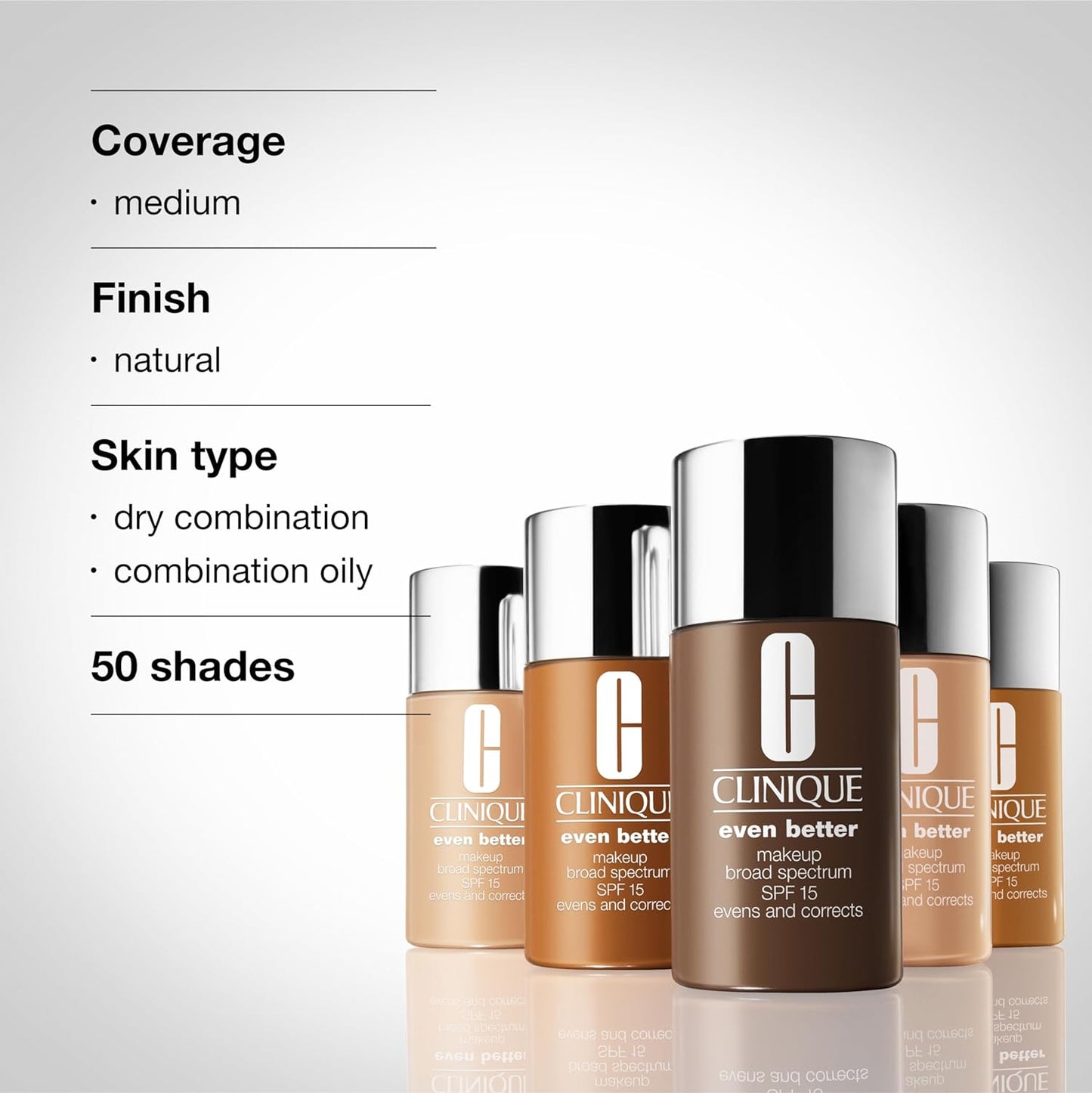 Clinique Even Better Liquid Foundation SPF 15 - Vitamin C, Medium Coverage for Dry & Oily Skin | Natural Finish, Evens Skin Tone