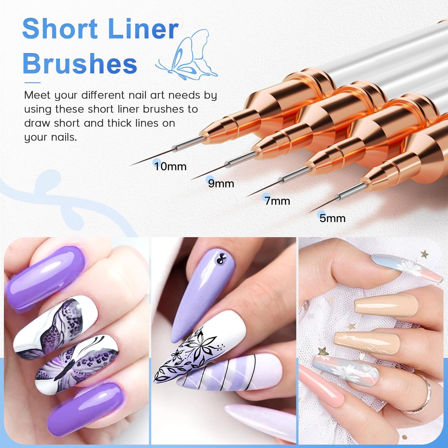 Nail Art Brushes, Eptbsdu 5PCS Double Ended Nail Art Liner Brushes with Cap Striping Liner Brush Nail Design Brushes for Long Lines, Tiny Details, Fine Drawing Nail Brushes for Nail Art, Silver