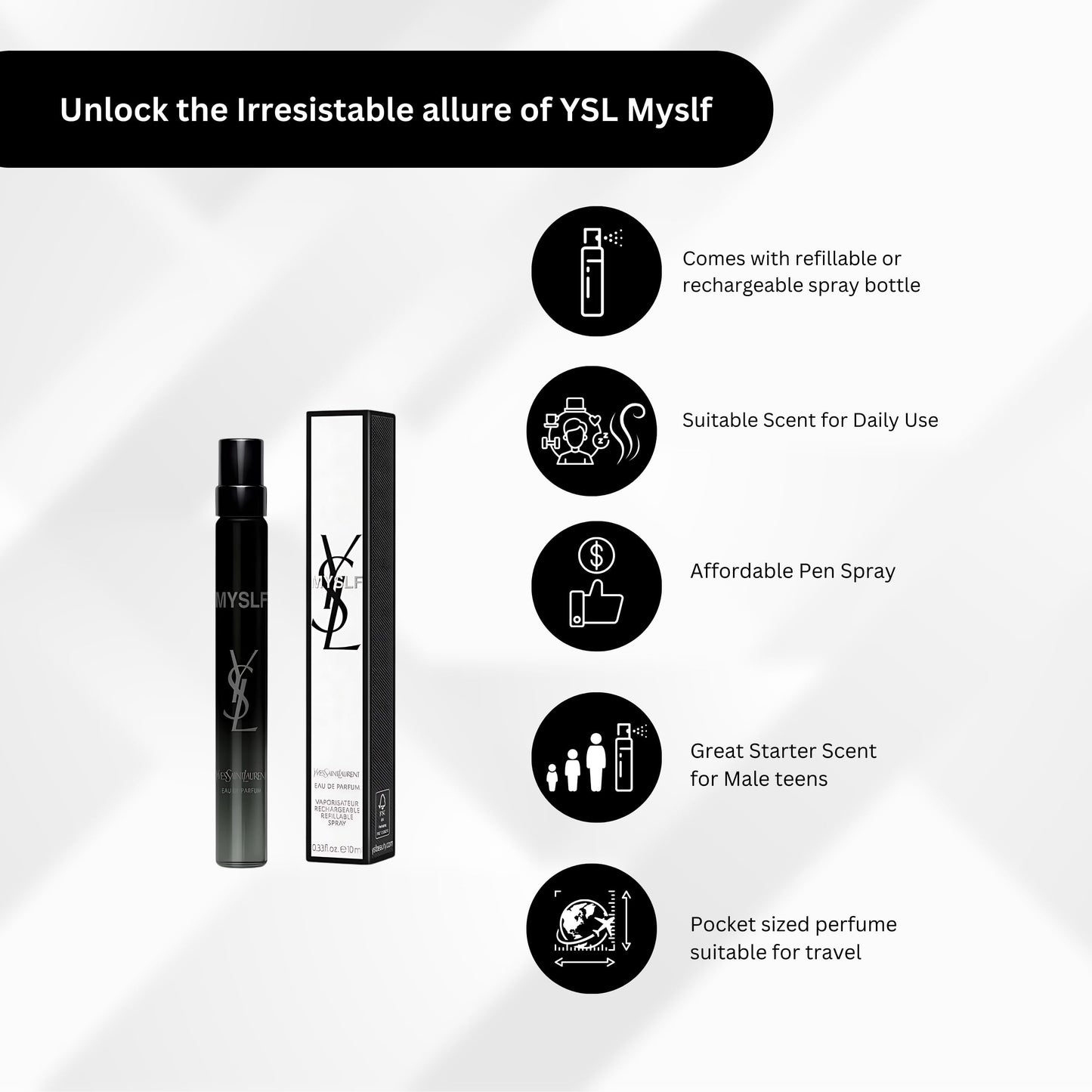Yves Saint Laurent MYSLF Perfume for Women EDP Travel Spray – 0.33 oz (10 ml)