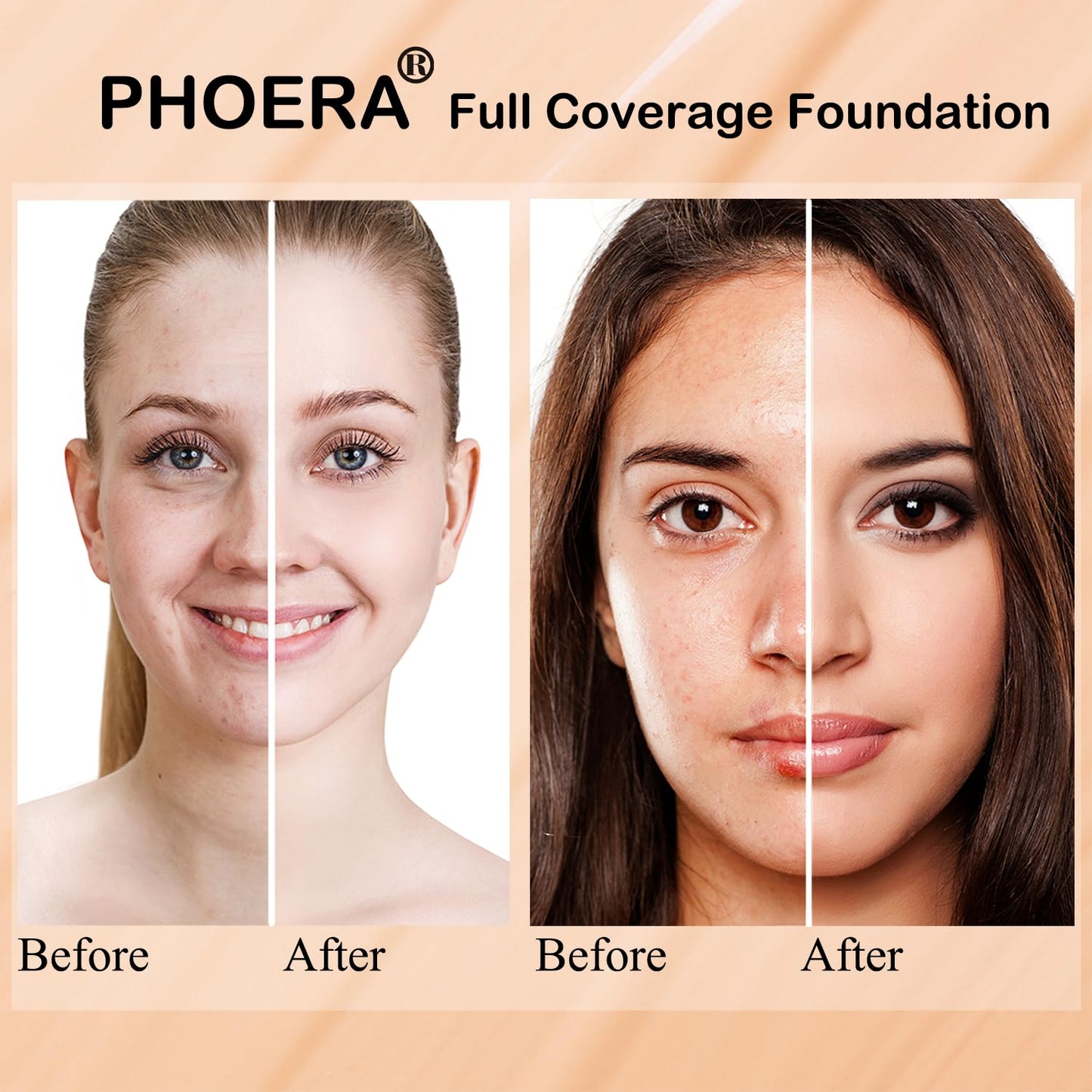PHOERA Foundation, Contour Palette, Shades With Highlighter, Bronzer & Blush, Makeup Lightweight Long Lasting Wrinkles Matte Natural Finish (102+102+ #002 Contour/Nude+ Nude+#002)